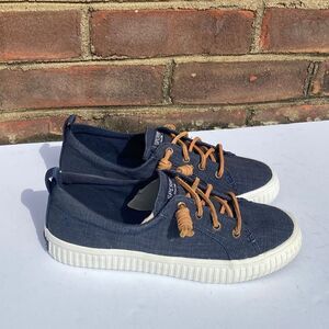 Sperry Crest Vibe Navy Linen Sneaker Size 6 NEW